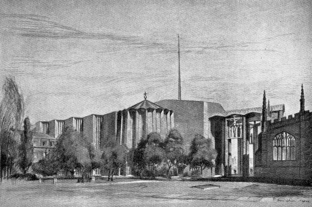 Another drawing of the New Cathedral - showing the view from the old cathdral looking towards the nw