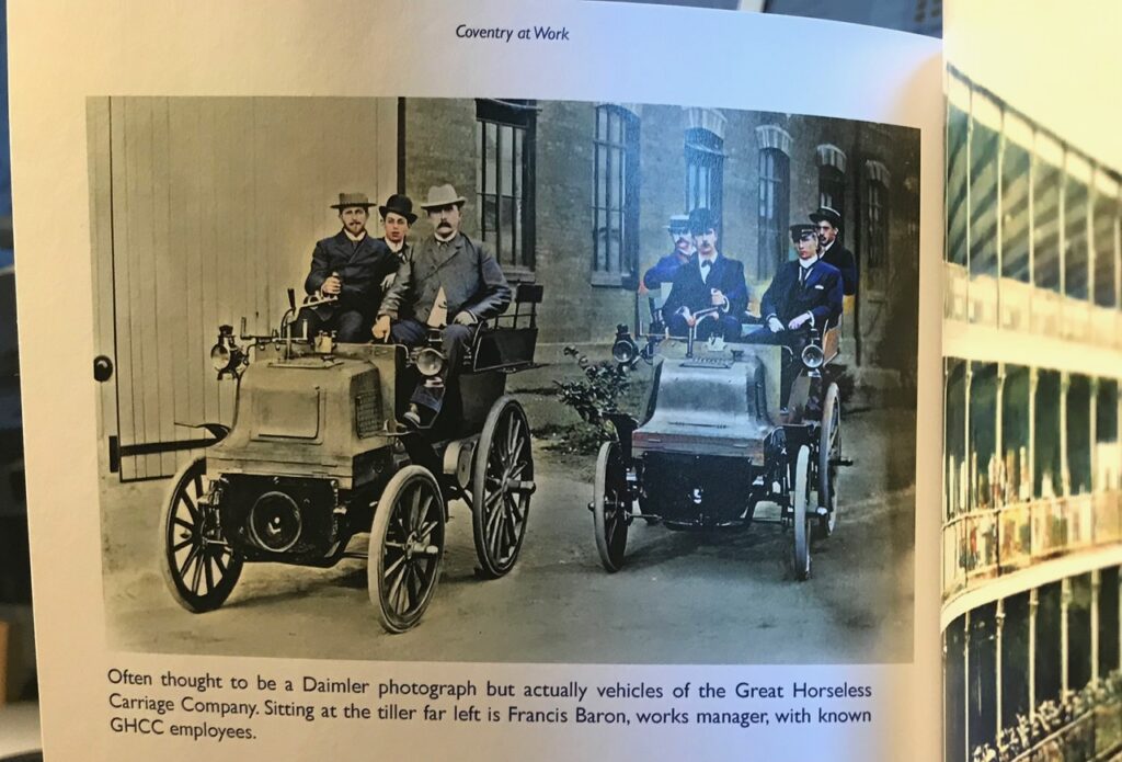 Image from the book showing some of the first Coventry cars.