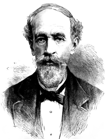 Black and white drawing of an Victorian gentleman with a beard.