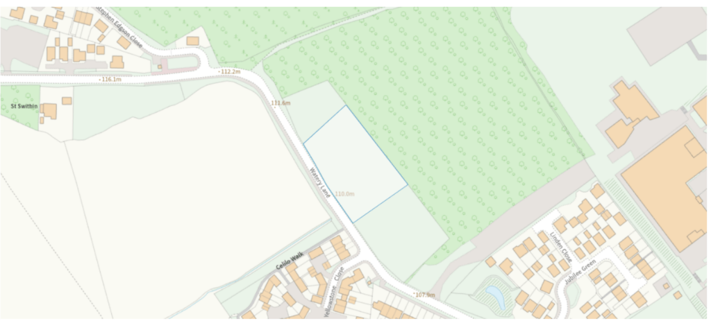 Map showing the Jubilee Wood and Watery Lane