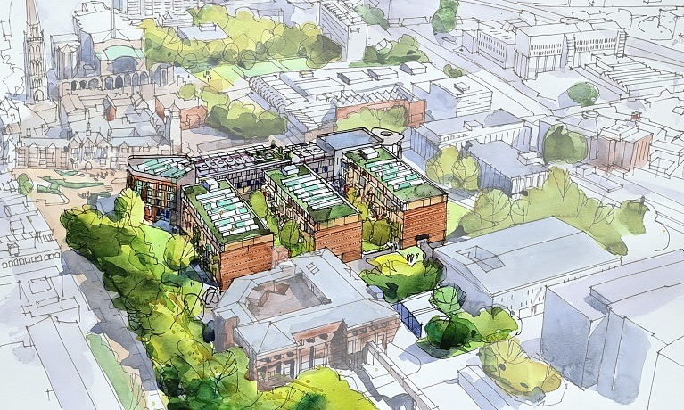Artists impression of a city centre site after redevelopment