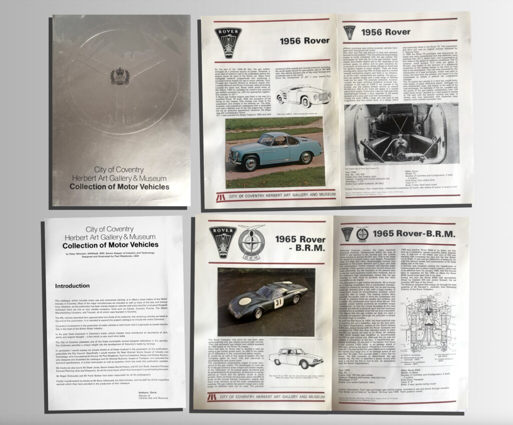 Image showing six pages of descriptions of motor vehicles in the Herbert Museum collection