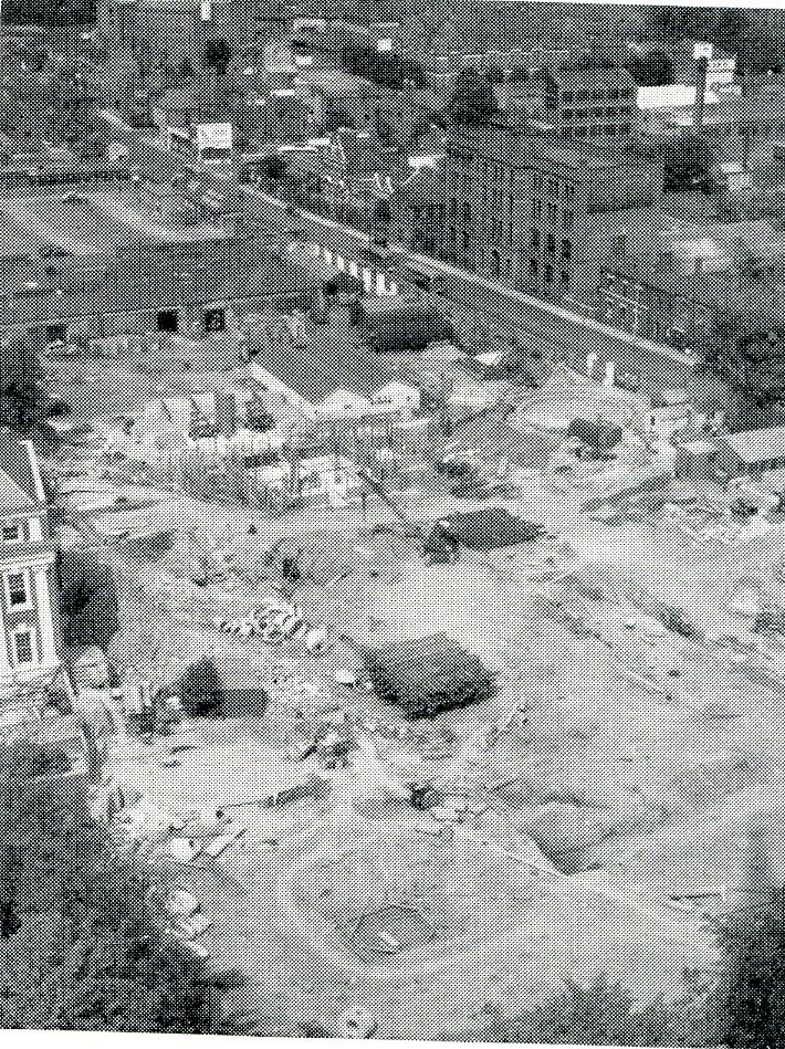 Monochrome image showing the site for the new cathedral being prepared.