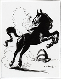 Beehive and black horse cartoon