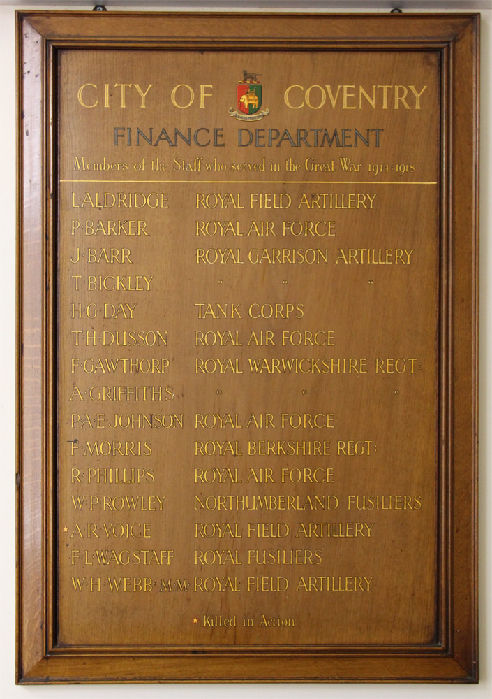 Coventry City Council finance dept memorial