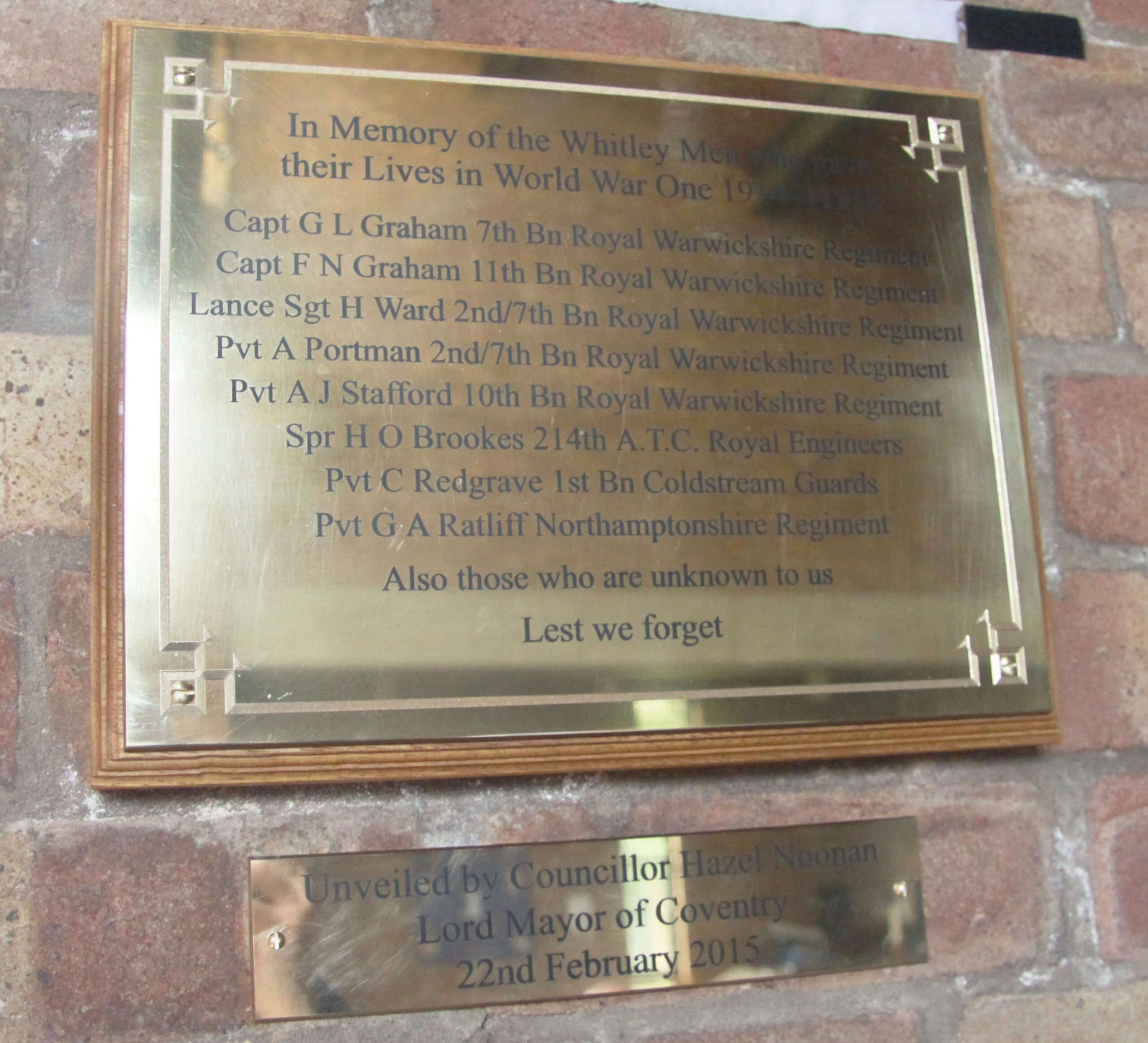 Plaque at St James Whitley
