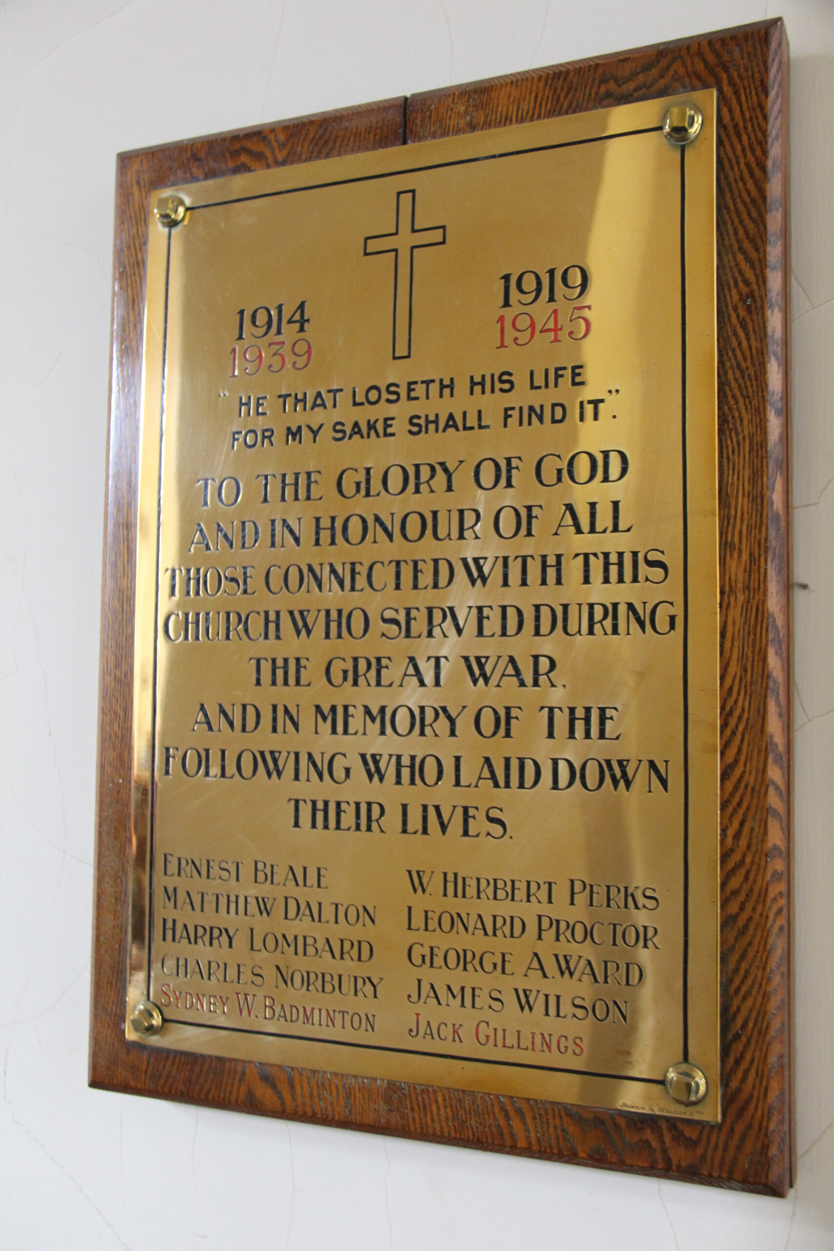 St Pauls Foleshill - memorial plaque